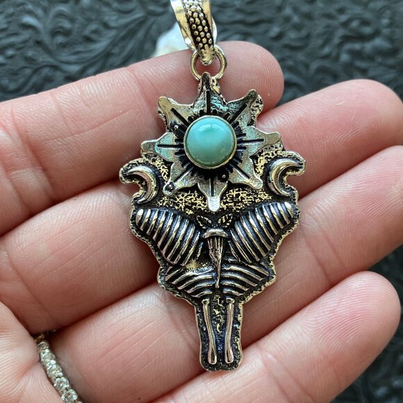 Larimar Flower Luna Moth Sun Crescent Moon Mystic Stone Jewelry Crystal Pendant - Picture 7 of 7